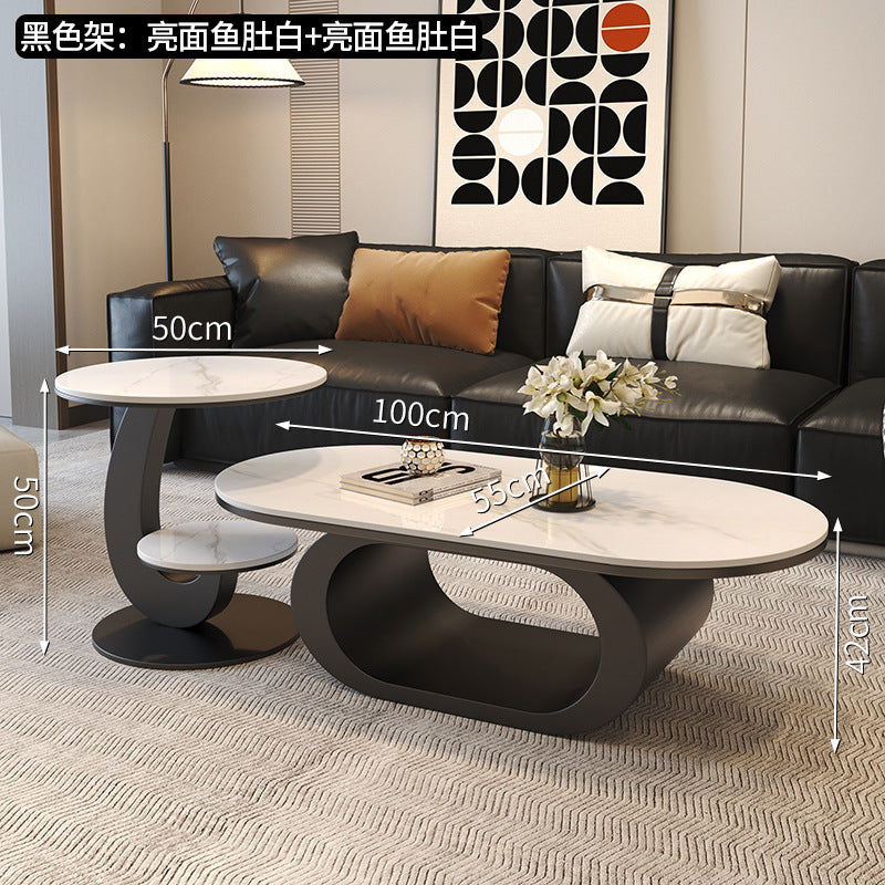 Modern minimalist oval rock slab coffee table - small apartment living room, home use, minimalist tea table, creative irregular shape combination