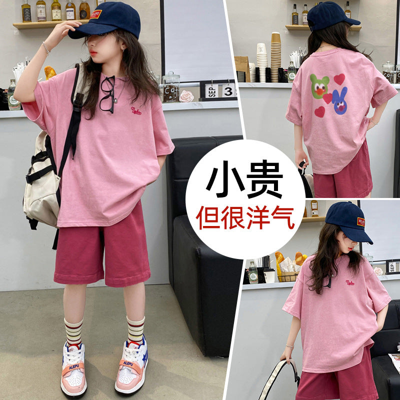Girls' summer lightweight outfit set - trendy & stylish streetwear-inspired activewear for big kids (ages 8-9)