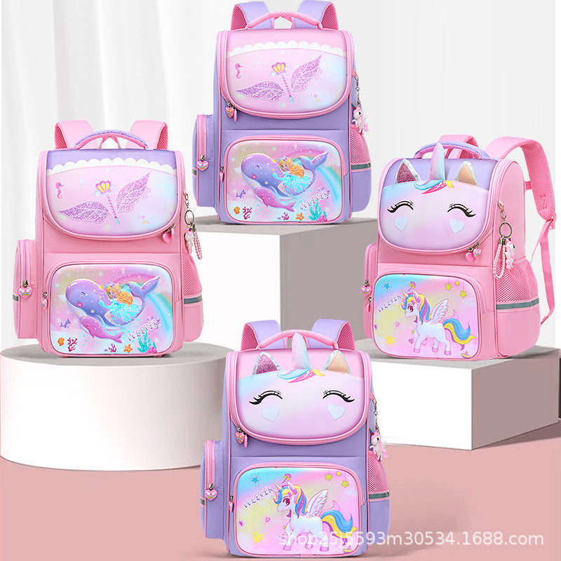 New 2024 cartoon unicorn children's schoolbag large-capacity load reduction spine protection primary school students in grades 1-6 backpack