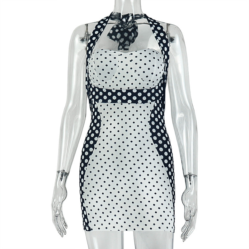 Fashion style export black and white color matching women's clothing design street hip skirt sexy halter neck wrap chest slimming dress trendy