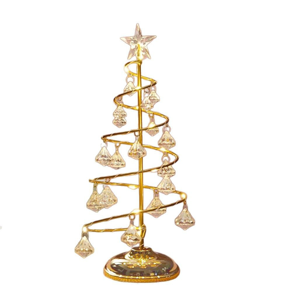 Crystal Christmas Tree Light Christmas Ornament Gift Wrought Iron LED Luminous Table Tabletop Ornament Night Light