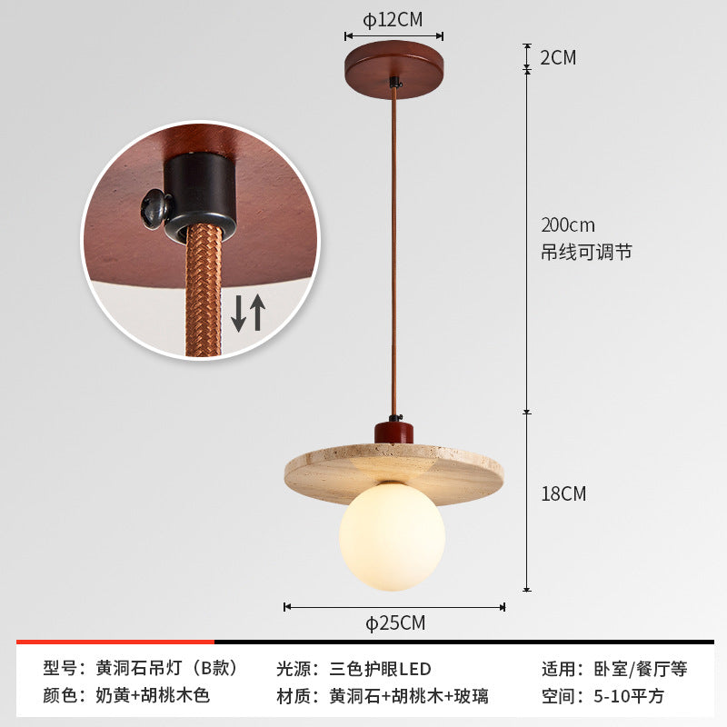 Wabi sand wind bedside small chandelier modern simple single head decoration creative personality atmosphere Zhongshan lamps yellow cave stone