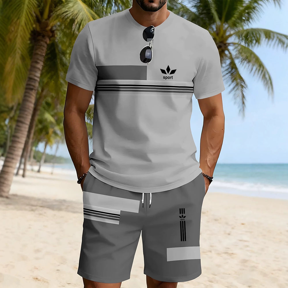 men's short-sleeve and shorts set, casual sportswear set, 3d printed cross-border hot seller, dropshipping available