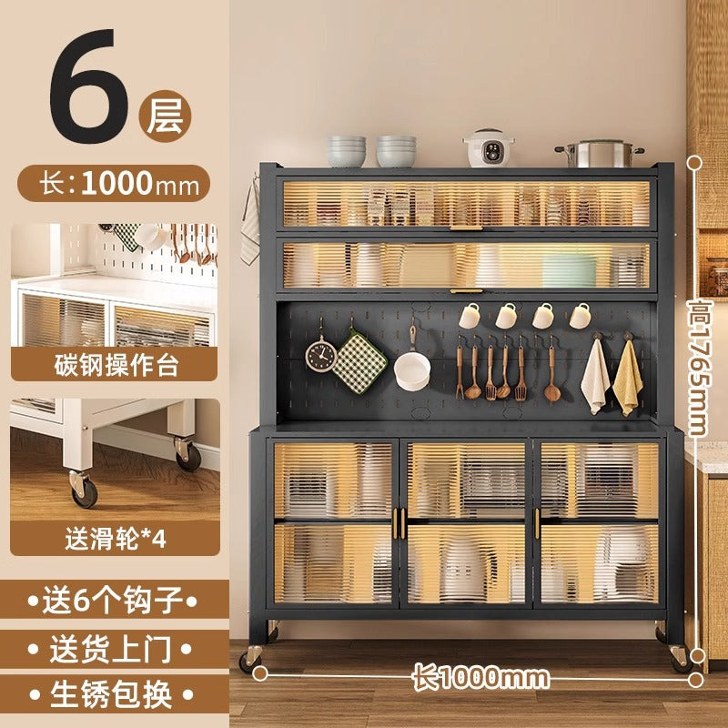 Kitchen multi-tier sideboard floor cabinet multifunctional storage rack microwave oven oven steel storage cabinet household storage cabinet