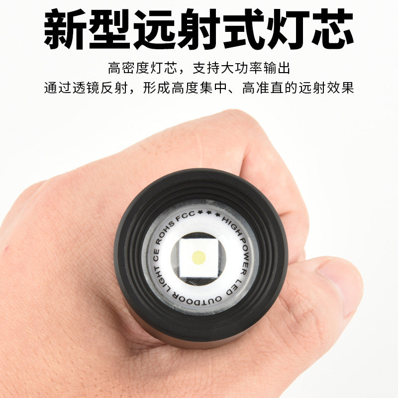 Cross-border new LED white concentrating flashlight Type-C charging can output aluminum-plastic telescopic zoom remote flashlight