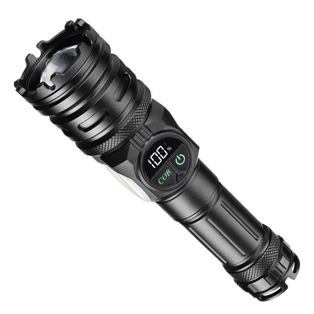 Cross-border new telescopic zoom white laser + COB strong light flashlight, outdoor long-range strong magnetic LED flashlight