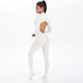 Half-zip, back-smoothing, butt-lifting yoga bodysuit. long, one-piece design for outdoor leisure, running, and fitness activities. women's activewear