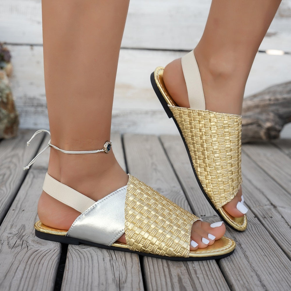 new woven color block beach sandals - summer plus size flat european and american lightweight women's sandals - size 44
