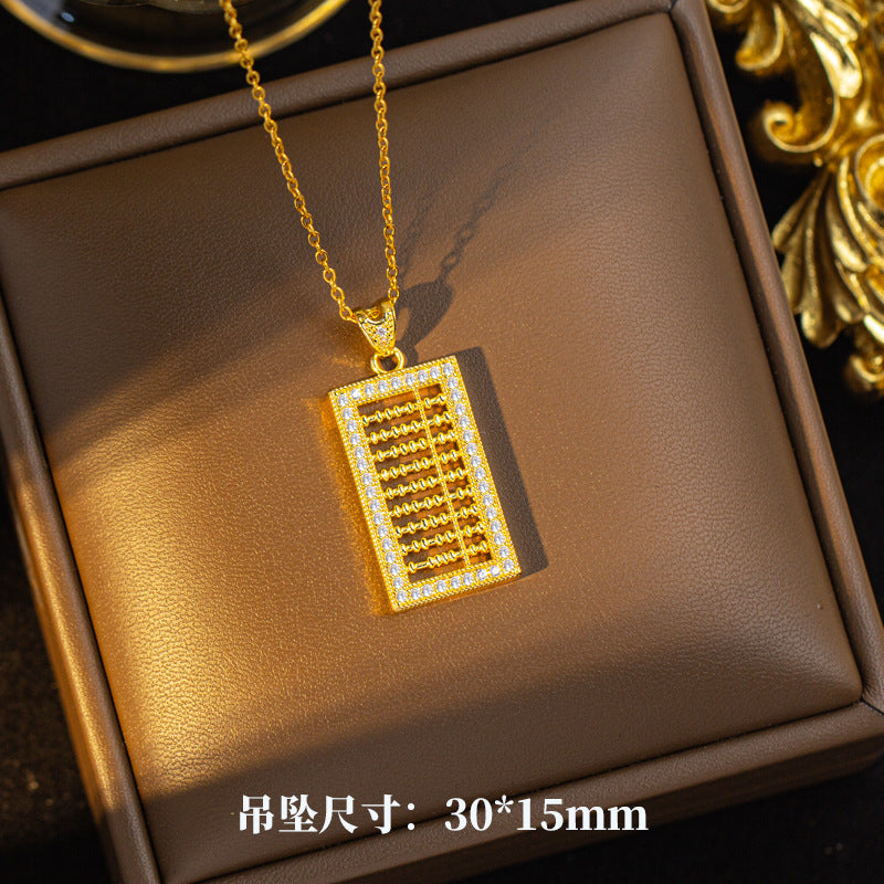 [titanium steel] hot-selling full diamond abacus necklace for women, high-end niche design pendant, copper inlaid zirconium sweater chain wholesale