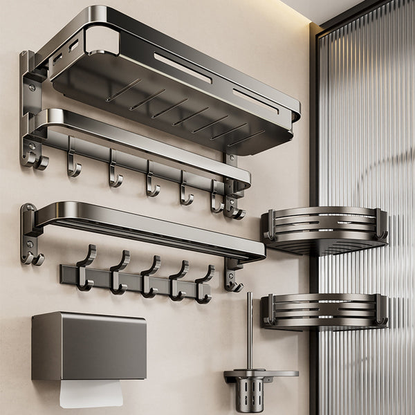 Toilet towel rack No punching Thickened space aluminum hanger Bathroom folding net basket Bath towel rack Bathroom rack