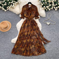 Vintage print short-sleeve dress women's long-sleeve a-line dress summer slimming waist elegant long dress