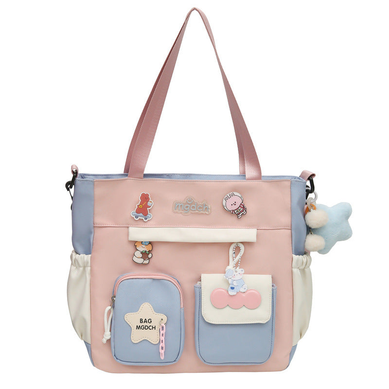 New schoolbag for girls, junior high school students, large-capacity backpack, versatile burden reduction, fashion trend, two-piece schoolbag