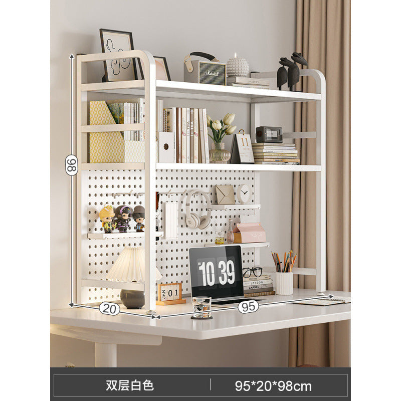 Desktop hole board wrought iron bookshelf, table shelf, dormitory layered storage rack, desk household finishing rack