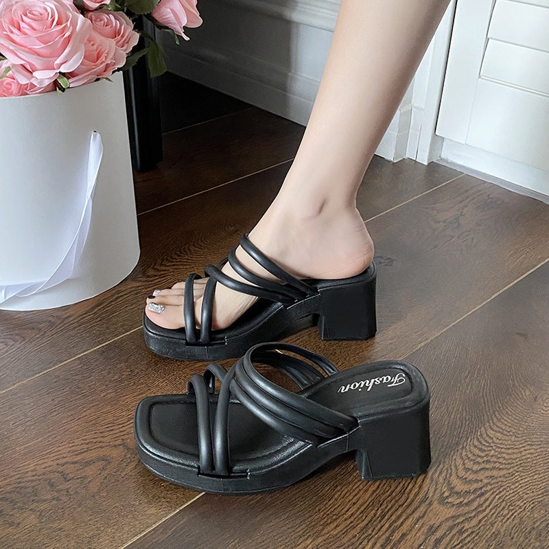 2026 new arrival: hot-selling women's high-heeled slides - summer outdoor wear, height-increasing, non-slip sandals, fashionable wedge heel women's shoes
