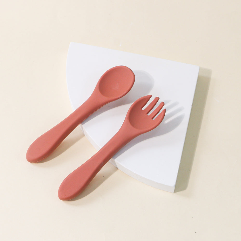 Kids' silicone fork and spoon set - baby food feeding utensils, infant training set, wholesale baby & maternity supplies