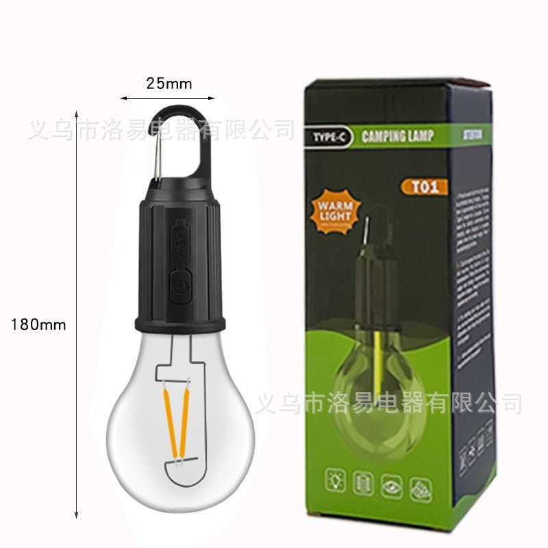 Cross-border outdoor camping light led retro lighting bulb portable spherical rechargeable tungsten lamp tent camping light