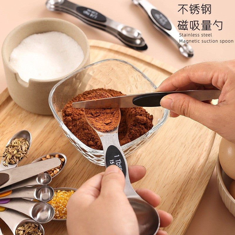 Ready-to-ship magnetic double-ended measuring spoons, 9-piece set, graduated measurement spoons for seasoning, stainless steel baking tools