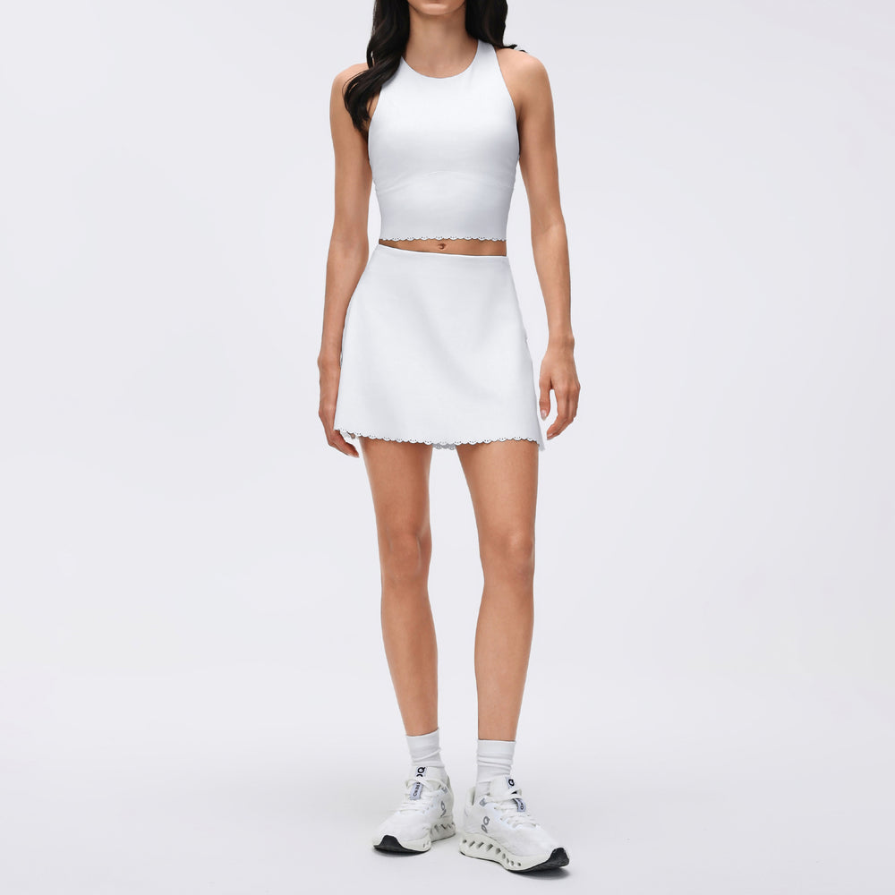 Yoga tennis skirt suit for women with chest pad fitness sports vest fashion tape lined sports skirt two-piece set