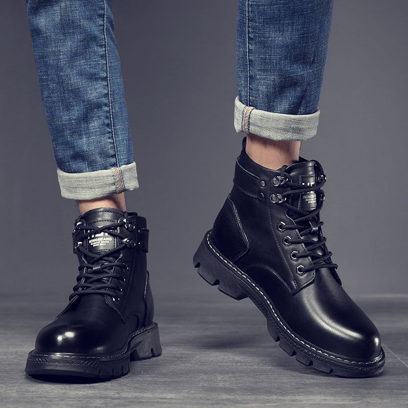 Boots men autum men's shoes 2025new arrivalmen boots k-style high-top shoes easiest for matchworkwear boots casual leather shoes
