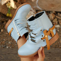 exportplus size women's cross-border high-heeled round toe belt buckle side zipper thick heel casual short boots plus size women's shoes