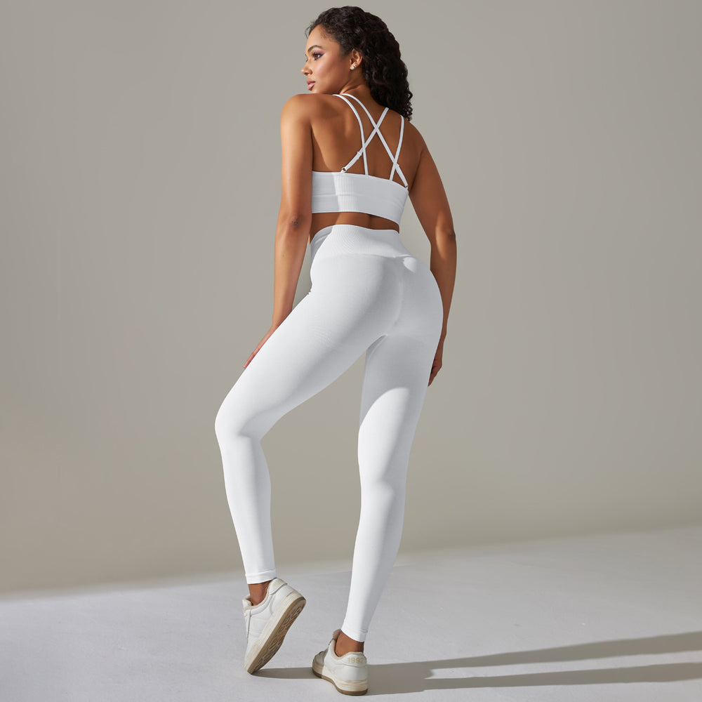 New seamless solid color high-elasticity sports bra and underwear yoga set - two-piece running and fitness outfit