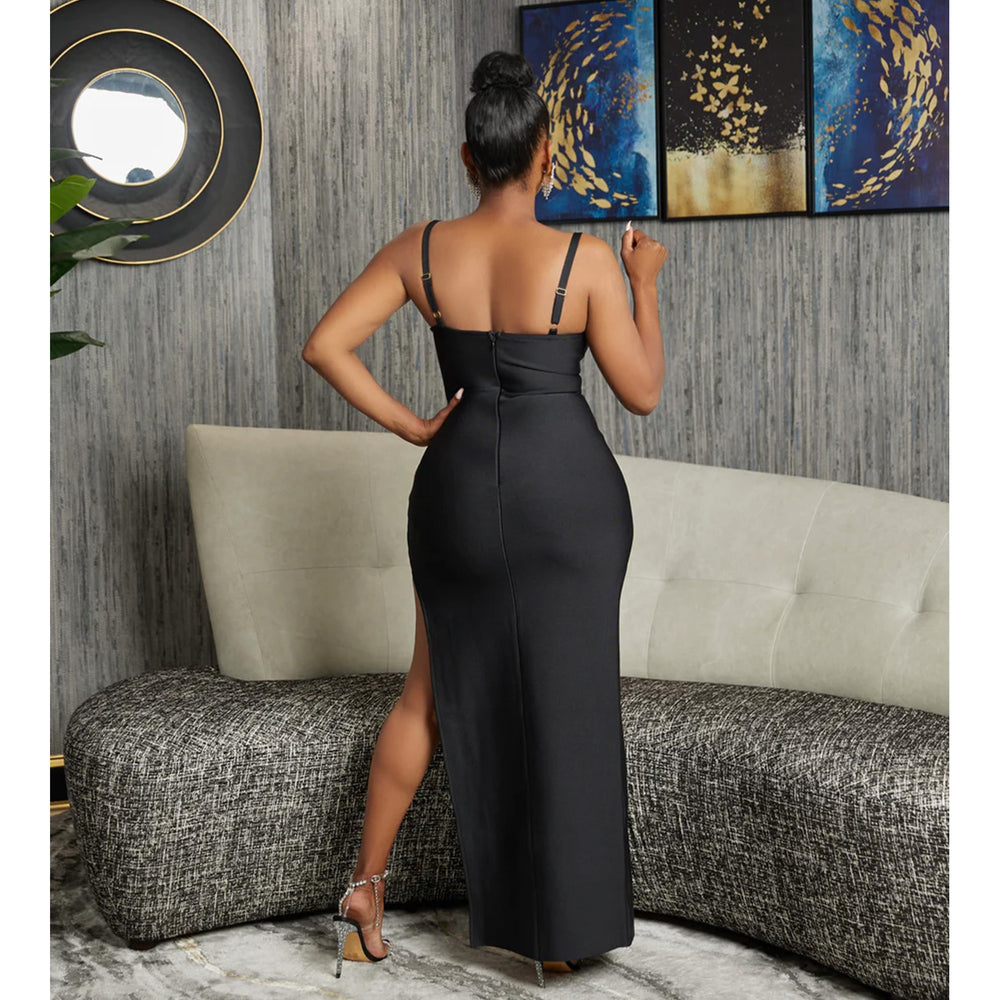 C6653 cross-border   fashion women's solid color mesh hollow-out bandage maxi dress