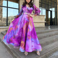 spring/summer new european and american export print maxi mesh dress - commute-friendly plus size women's dress