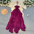 Vacation style halterrufflesdress women's summerk-style high waist a-line asymmetrical long skirt work clothing outfit