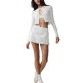 Lace-trimmed bra, lace-trimmed mini skirt, high-waisted tummy-control yoga pants, slimming camisole, running sports three-piece summer set