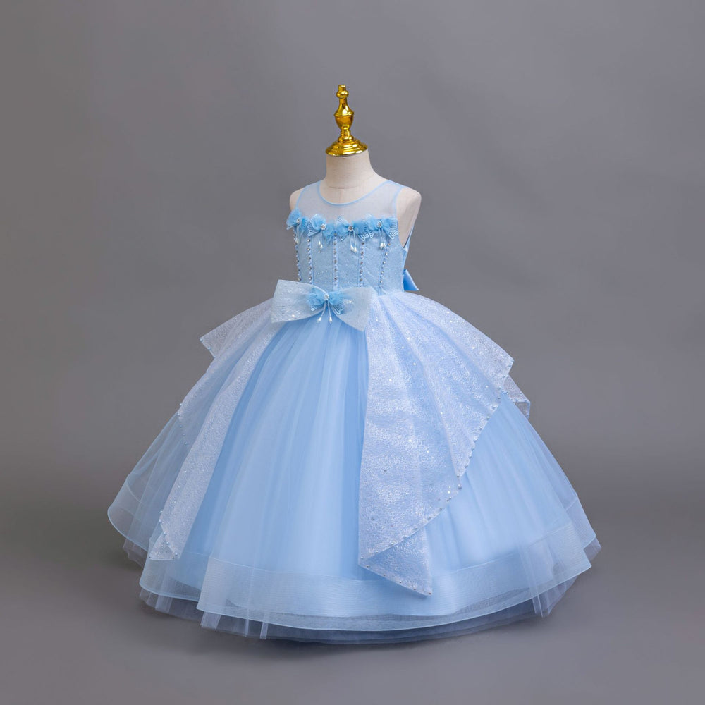 Ready-to-ship new sequin silver thread evening gown tutu wedding dress princess dress girls' performance dress kids' dress