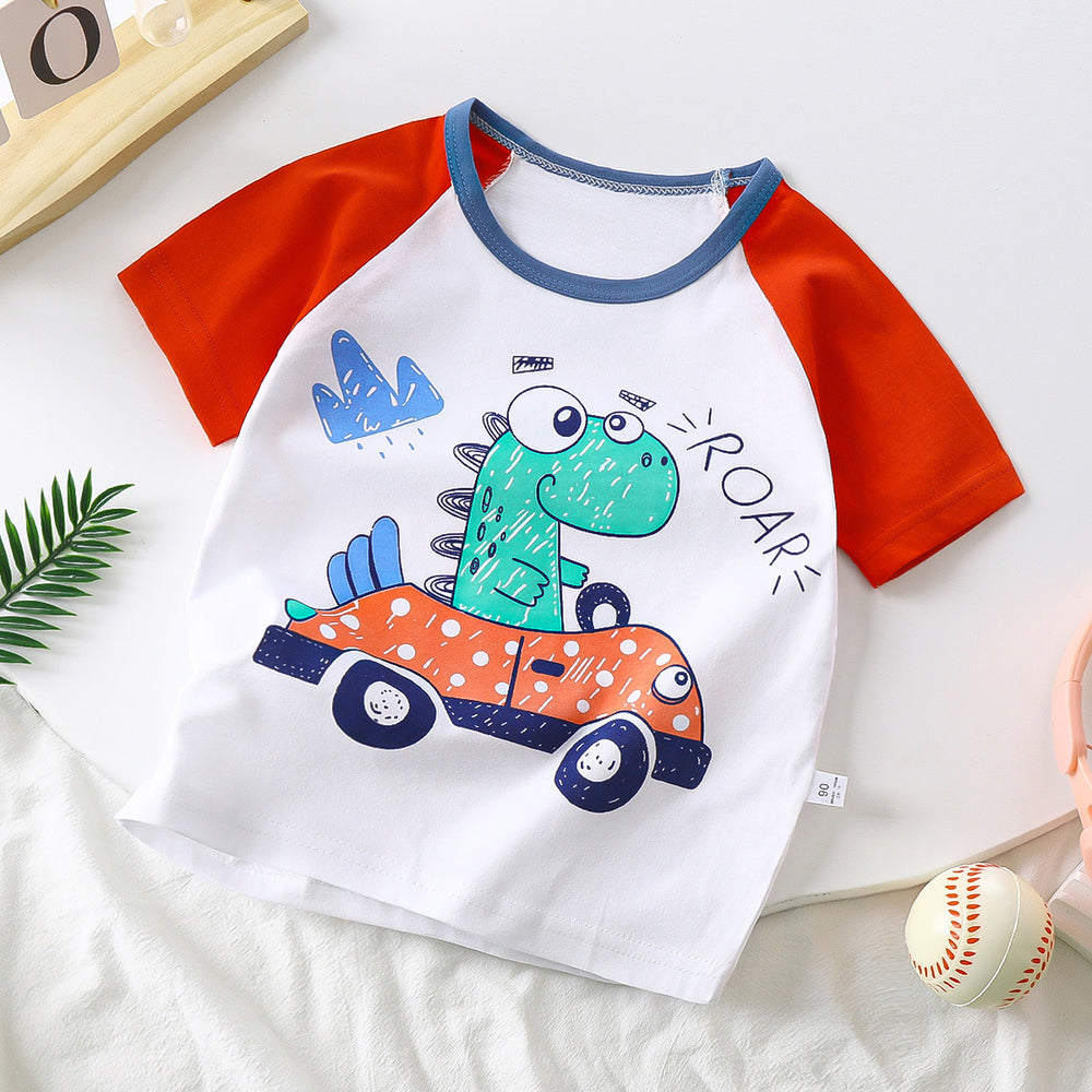 Kids' short-sleeve pure cotton summer new arrivals : boys' t-shirts, baby cartoon girls' short-sleeve korean style tops, children's clothing