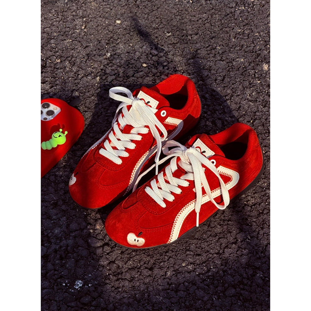 2026 spring/summer red retro german army trainers (gats) - versatile color block lace-up casual sneakers - women's lightweight platform agnes shoes