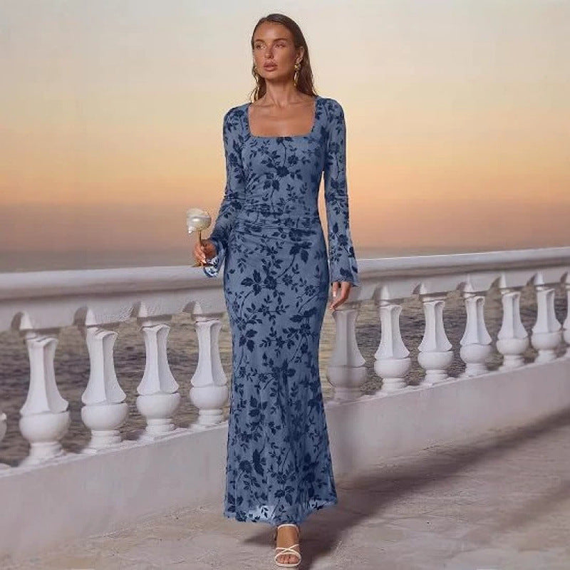 dopamine  autumn new arrival: high-end, elegant, and effortless long-sleeve mesh maxi dress