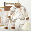 Kidsa type pure cotton boneless cartoon plaidintimates partial placket suit pajamas baby round neck autumn clothes high waist autumn pants