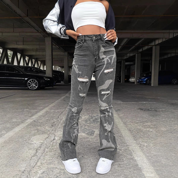 2025   independent station  European and American  women's casual pants, thin imitation jeans, wide legs