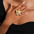 Imitation pearl ring set wholesale - european & american cross-border exaggerated accessories, light luxury retro design, open flower ring
