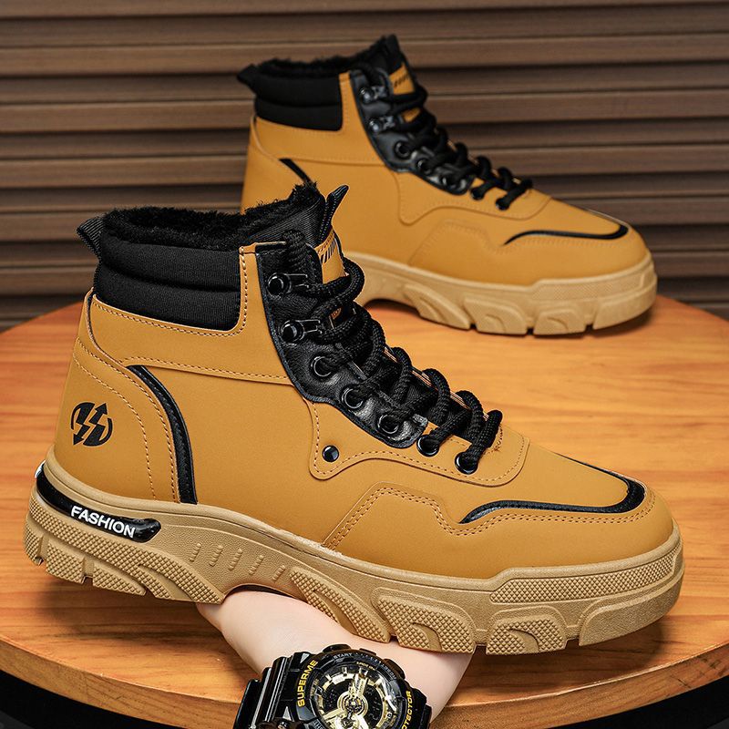 Men's snow boots: winter trendy martin boots, fleece-lined, extra thick, warm, fashionable, retro, anti-slip, wear-resistant, work boots for men