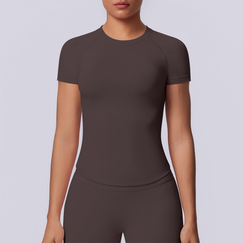 New arrival cross-border fashion seamless pure color tight high elastic breathable t-shirt sports running fitness yoga wear tops for women
