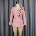 European and american style 3d ruffle blazer - slim fit, figure-flattering, chic workwear design, designer blazer top
