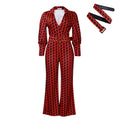 C8559 cross-border women's fashion  autumn/winter new arrival v-neck puff sleeve cinched waist printed wide-leg plus size african jumpsuit