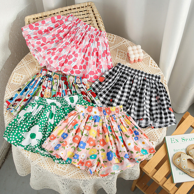 Girls' shorts summer outfit - lightweight, versatile, casual, loose-fit cotton rayon skort - stylish and chic pleated skirt pants for kids