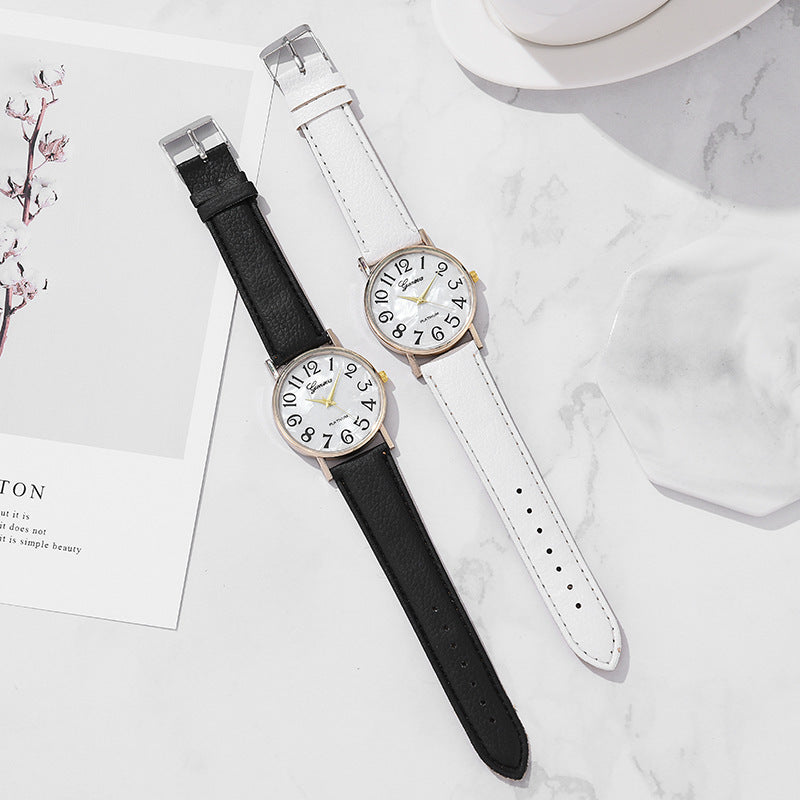 2023 new geneva watch: mother-of-pearl dial, geneva leather strap, large number fashion women's watch for export