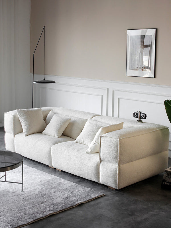 Nordic modern simple living room three-person fabric sofa Italian minimalist lamb wool light luxury retro four-person sofa