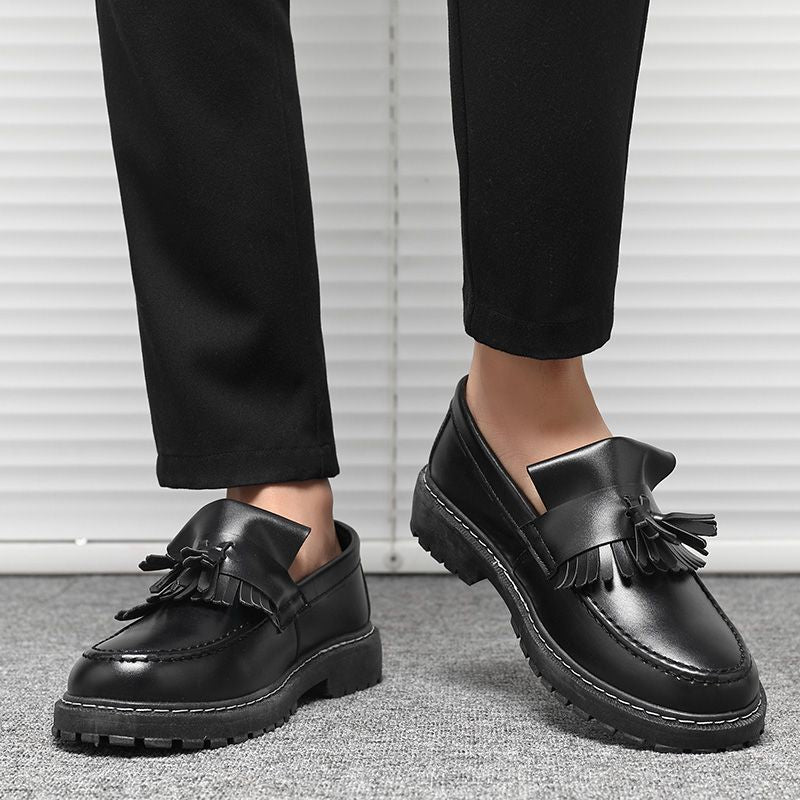 Spring/summer men's leather shoes - versatile casual slip-ons, black work shoes, korean style martin boots, men's loafers