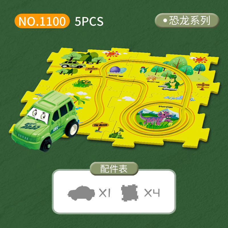 Diy children's educational track car set - multiple scene city map building electric puzzle track car