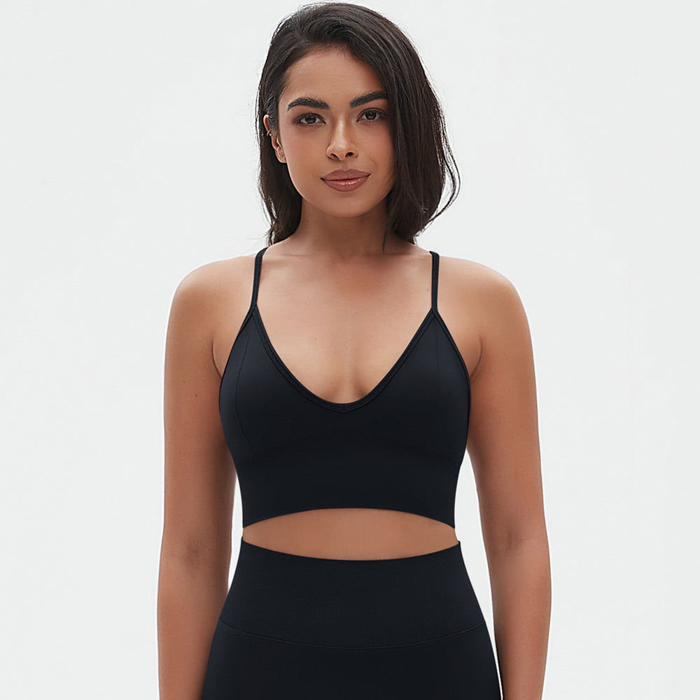 New arrival cross-border fashion seamless pure color suspender bra sexy back sports intimates running fitness yoga vest