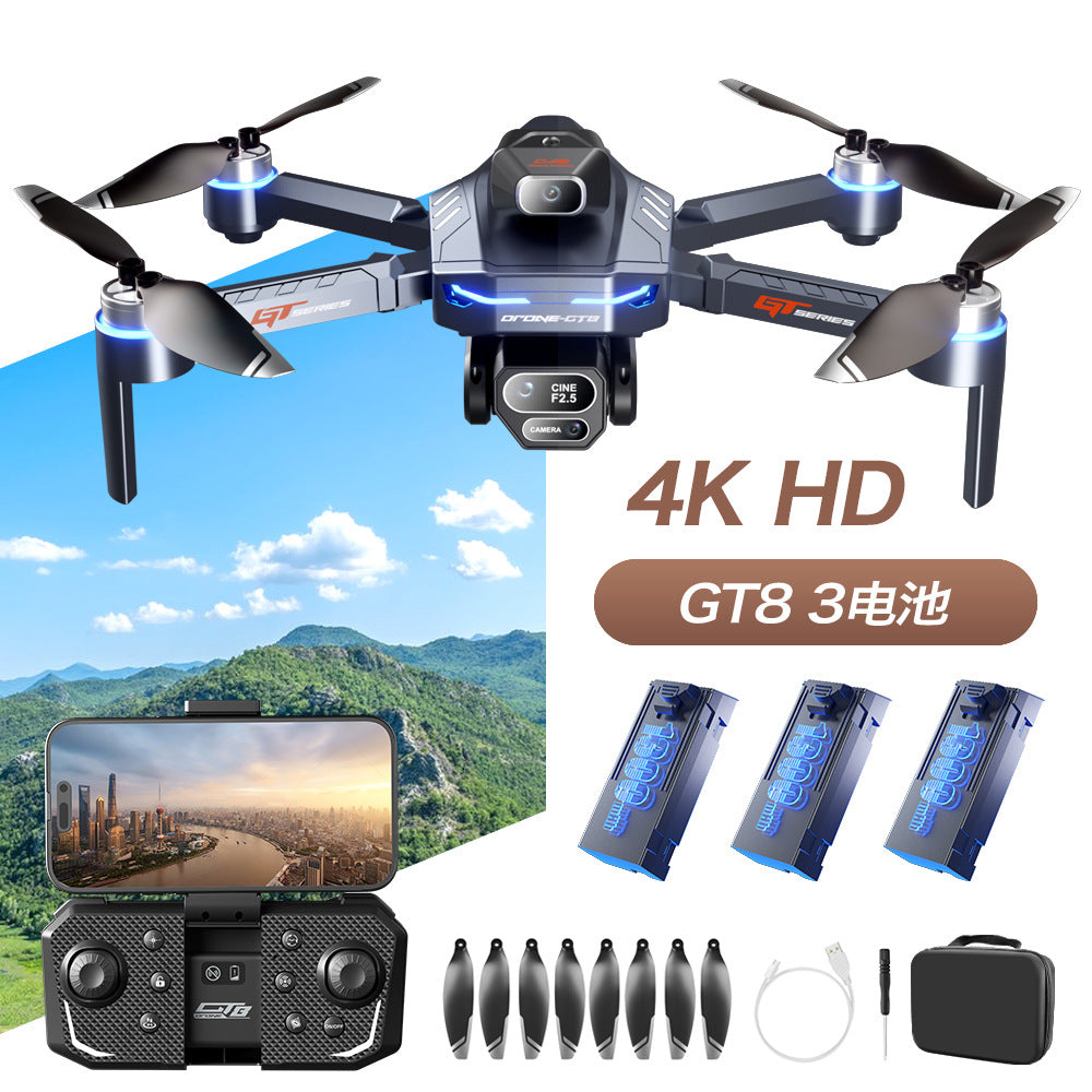 Gt8 brushless drone with triple camera, long-range aerial photography, battery level indicator, and extended flight time remote control aircraft