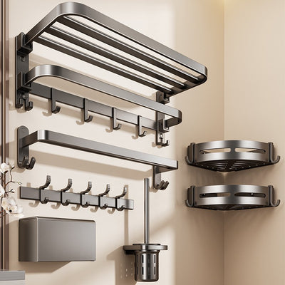 Factory supply bath towel rack suit bathroom punch-free storage rack bathroom toilet space aluminum wall-mounted towel rack