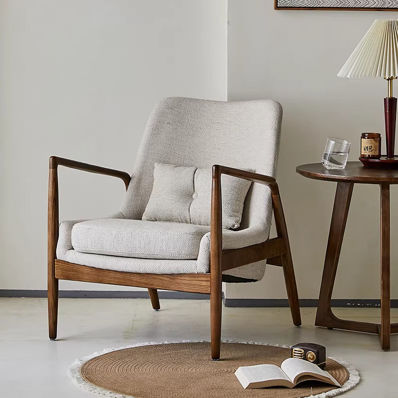 Scandinavian european casual solid wood sofa chair balcony living room lazy chair lounge chair casual chair footrest single sofa chair