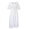 D280: belt included -  new cross-border fashion: european & american style patchwork chiffon beaded socialite african export dress